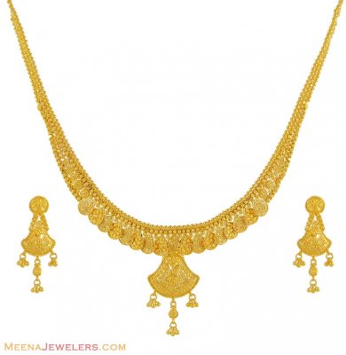 22K Gold Filigree Necklace Set ( Light Sets )