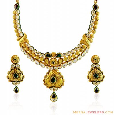 Antique 22k Gold Kundan Set ( Antique Necklace Sets )
