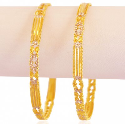 22K Two Tone Machine Kadas (2 pcs) ( Gold Bangles )