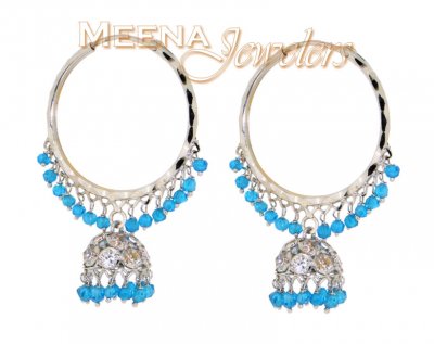 22Kt White Gold Hoop Earring with Jhumki ( Hoop Earrings )