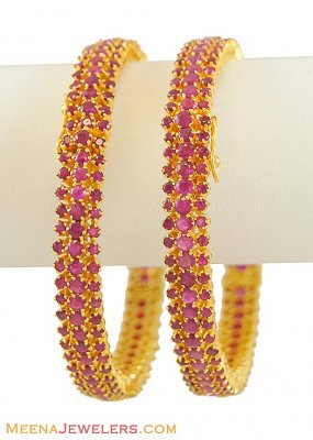 22K Gold Ruby Bangles (2PC) ( Precious Stone Bangles )