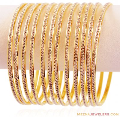 22K Gold Rhodium Bangles (12 PC) ( Set of Bangles )