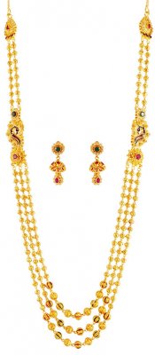 22k Gold Peacock Necklace Set  ( Gold Designer Sets )