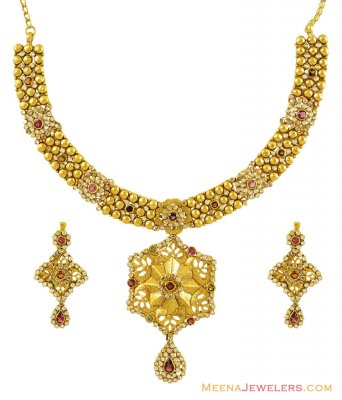 22K Antique Polki Necklace Set ( Antique Necklace Sets )