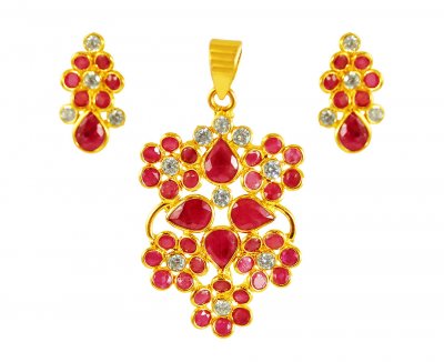 22Kt Gold  Ruby Pendant Set ( Precious Stone Pendant Sets )