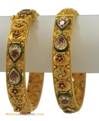 22K Gold Kundan Bangles ( Antique Bangles )