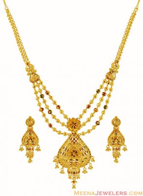 Gold Meenakari Necklace Set ( 22 Kt Gold Sets )