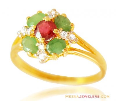 Fancy Stones 22k Ring ( Ladies Rings with Precious Stones )