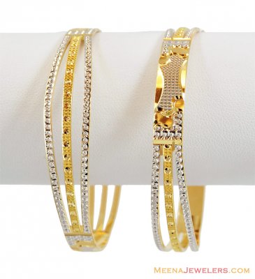 Two Tone Rhodium Bangles 22K (Pair) ( Two Tone Bangles )