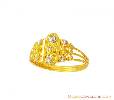 22K Simple 2 Tone Ladies Ring  ( Ladies Gold Ring )