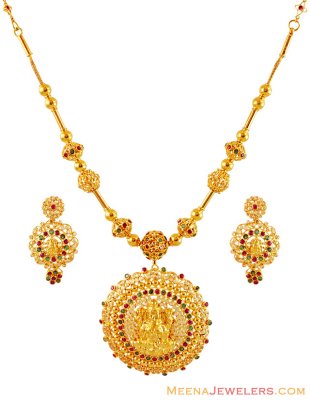 22K Stones Temple Necklace Set ( Gold Designer Sets )