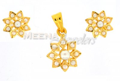 22K Gold Pearl Pendant Set ( Precious Stone Pendant Sets )