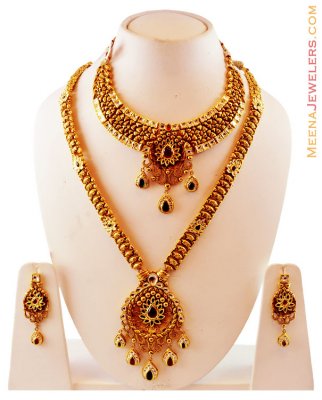 22k Gold 3 Designer 3 PC Bridal set ( Bridal Necklace Sets )