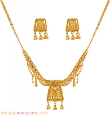 22K Yellow Gold Three Piece Necklace Set ( Light Sets )