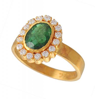 Gold Ring with Emerald and cz ( Ladies Rings with Precious Stones )