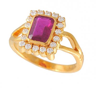 Gold Ring with Ruby and CZ ( Ladies Rings with Precious Stones )