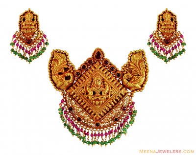 22K Gold Laxmi Jee Pendant Set ( Antique Pendant Sets )