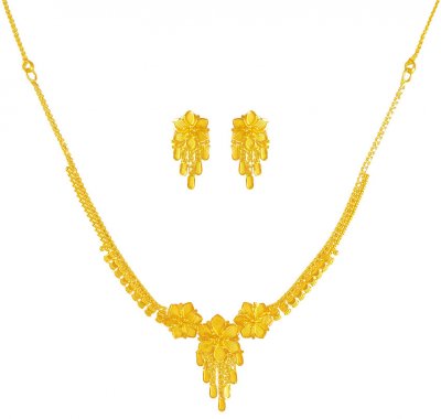 22K Gold Floral Necklace Set ( Light Sets )