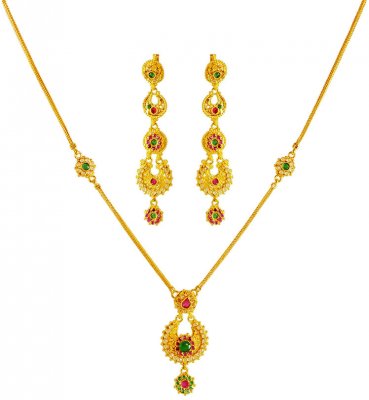 22k Gold Precious Stone Necklace  ( 22 Kt Gold Sets )