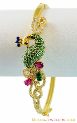 Colored Signity Peacock Kada 22k ( Stone Bangles )