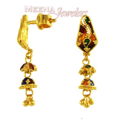 Gold MeenaKari Earrings ( 22Kt Gold Fancy Earrings )