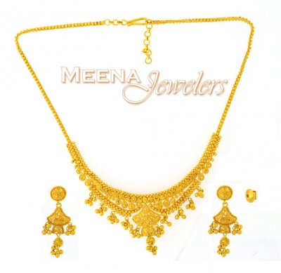 22K Yellow Gold Three Piece Necklace Set ( Light Sets )