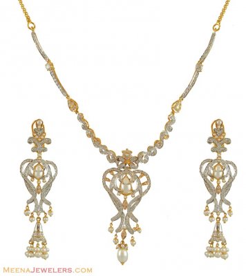 22k CZ 2Tone Pearls Set ( Gold Designer Sets )