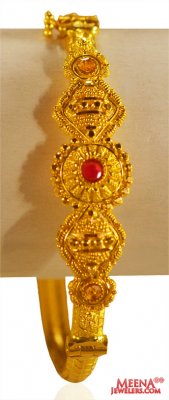 22K Gold  kada with color stone ( Precious Stone Bangles )