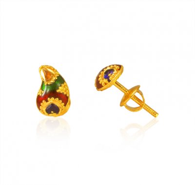 22Kt Gold Earrings (Meenakari) ( 22 Kt Gold Tops )