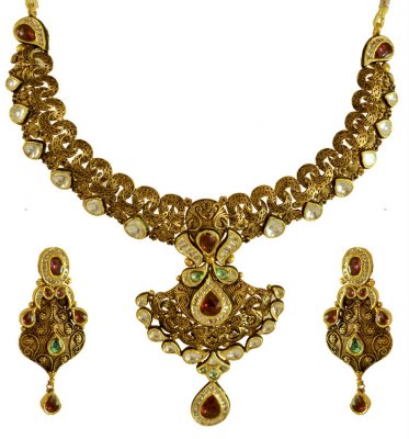 22K Gold Antique Necklace Set ( Antique Necklace Sets )