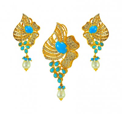 22 KT Gold Fancy Pendant Set ( Precious Stone Pendant Sets )