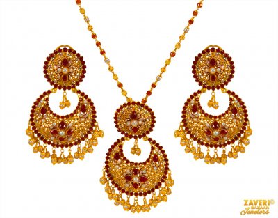 22K Ruby Pearl Studded Pendant Set ( Fancy Pendant Set )