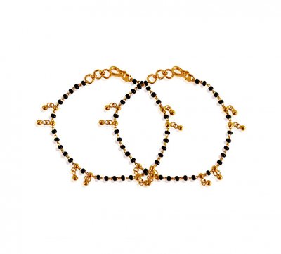 22k Gold Mania (2pc) ( Black Bead Bracelets )