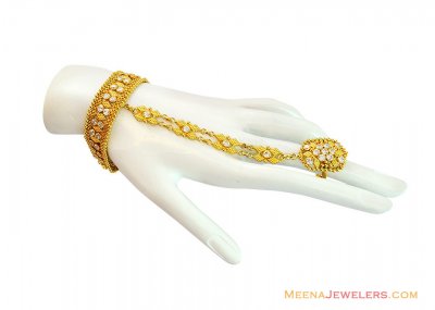21K CZ Fancy Gold Panja Bracelet  ( Ladies Bracelets )