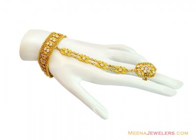 21K CZ Fancy Gold Panja Bracelet ( Ladies Bracelets )
