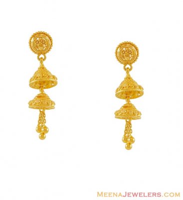 22Kt Gold Filigree Earrings ( 22Kt Gold Fancy Earrings )