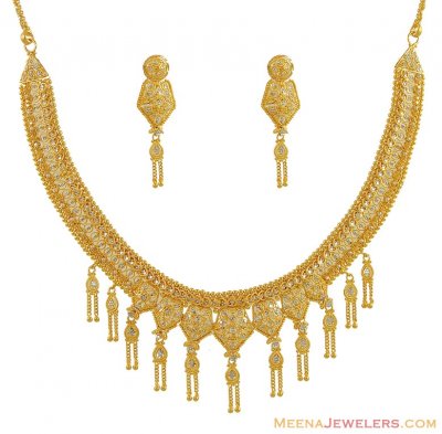 22K Gold 2 Tone Necklace Set  ( 22 Kt Gold Sets )