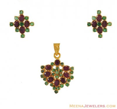 22K Combination Pendant Set ( Precious Stone Pendant Sets )