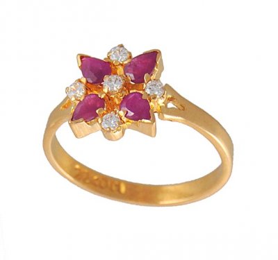 Gold Ring with Ruby and CZ ( Ladies Rings with Precious Stones )