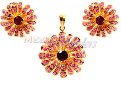 22Kt Gold Ruby Pendant Set ( Precious Stone Pendant Sets )