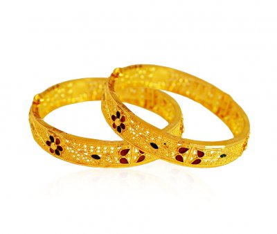 22Kt Gold Meena Kids Kada (2 Pcs) ( Baby Bangles )