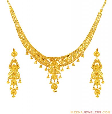 22K Gold Necklace Earring Set ( 22 Kt Gold Sets )