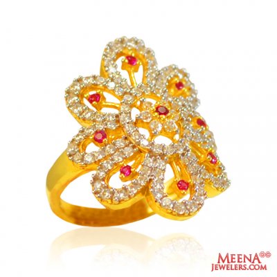 22Kt Gold Colored Stone Fancy Ring ( Ladies Rings with Precious Stones )