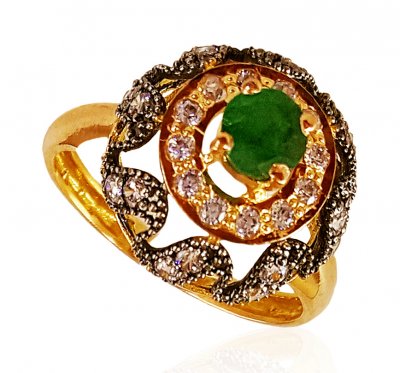 22k Gold Emerald Ring ( Ladies Rings with Precious Stones )