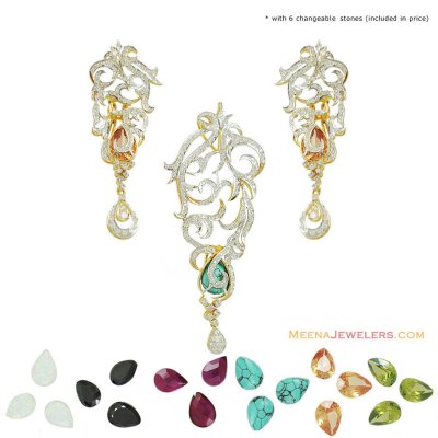 22k Exclusive Changeable Stones Set ( Precious Stone Pendant Sets )