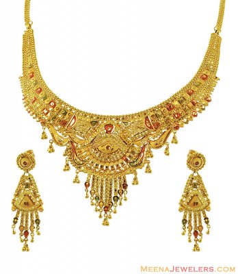 22K Tricolored Necklace Set ( 22 Kt Gold Sets )