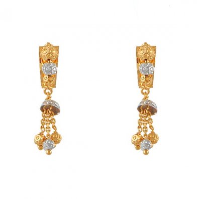 Gold Two Tone Earrings ( 22Kt Gold Fancy Earrings )