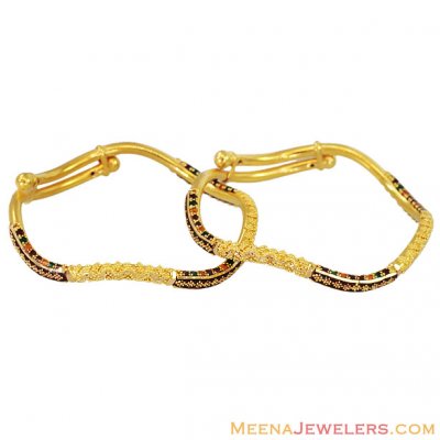 22K Wavy Meenakari Bangles (2 Pcs) ( Baby Bangles )