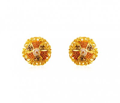 22k Gold Three Tone Earrings ( 22 Kt Gold Tops )