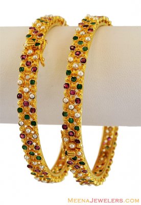 22K Designer Precious Stone Bangles ( Precious Stone Bangles )